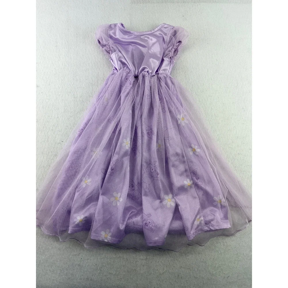 Bluey Bingo Girls Purple Nightgown Dress Mesh Overlay Daisy Floral Size 4T